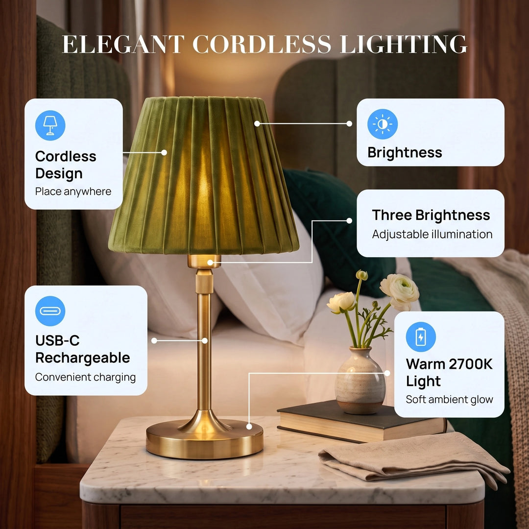 Cordless Rechargeable Table Lamp with USB-C Charging and 3 Brightness Levels