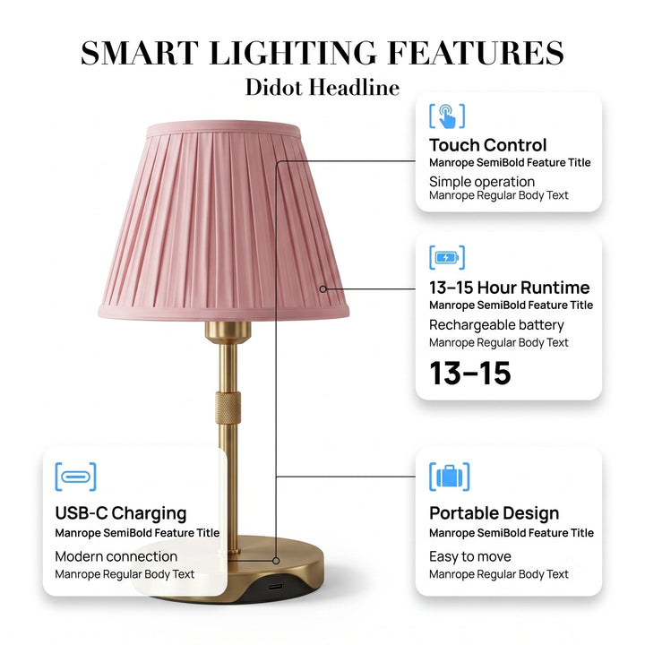 Cordless Rechargeable Table Lamp with USB-C Charging and 3 Brightness Levels