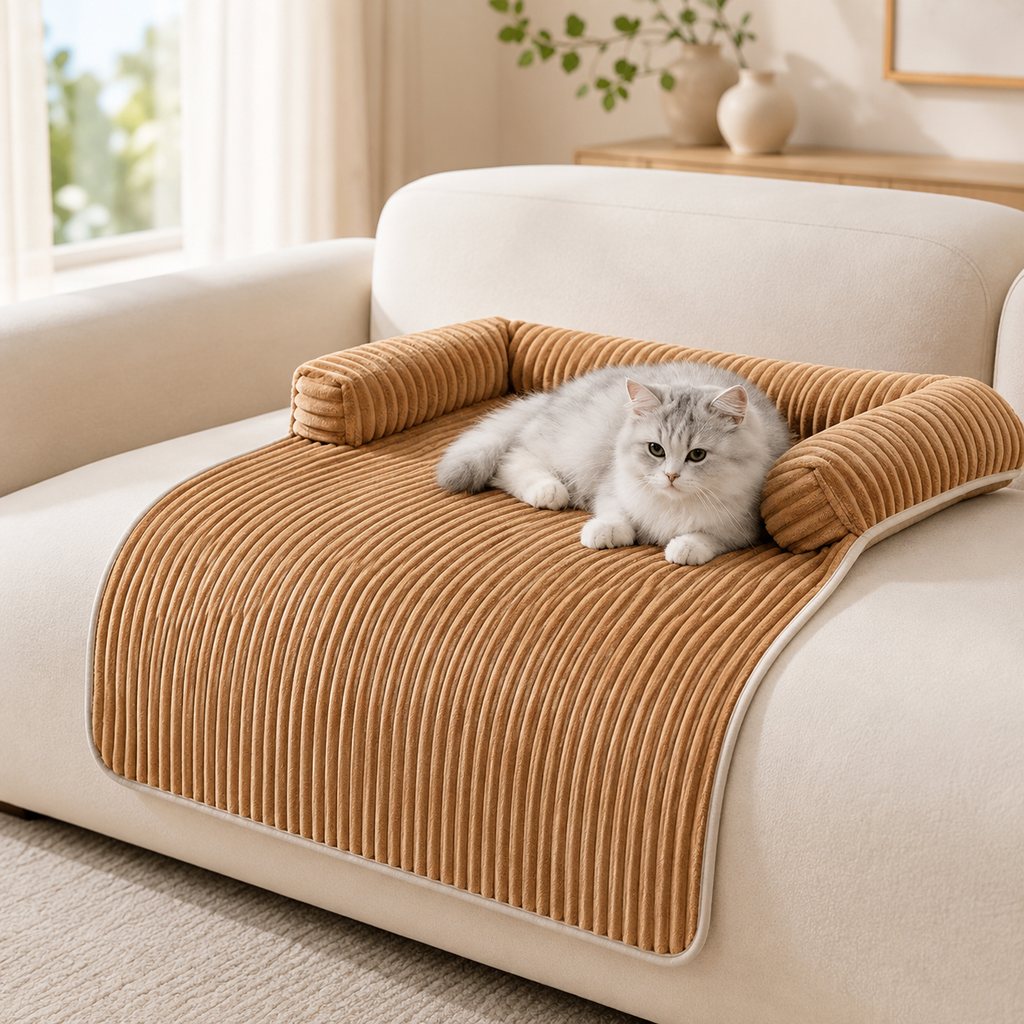 3-Sided Corduroy Pet Couch Cover for Dogs & Cats