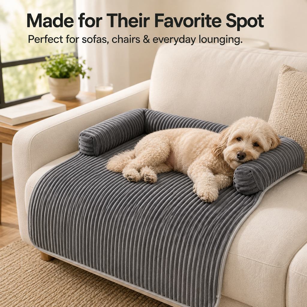 3-Sided Corduroy Pet Couch Cover for Dogs & Cats
