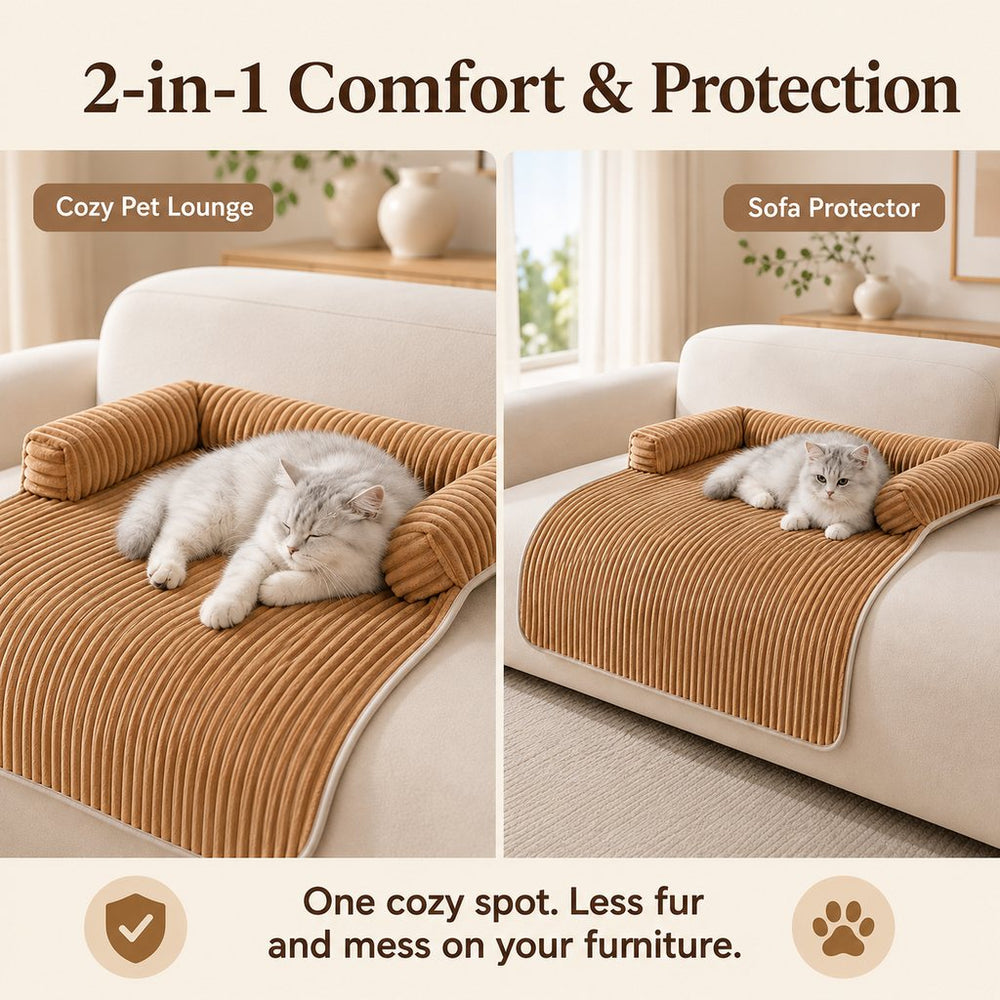 3-Sided Corduroy Pet Couch Cover for Dogs & Cats