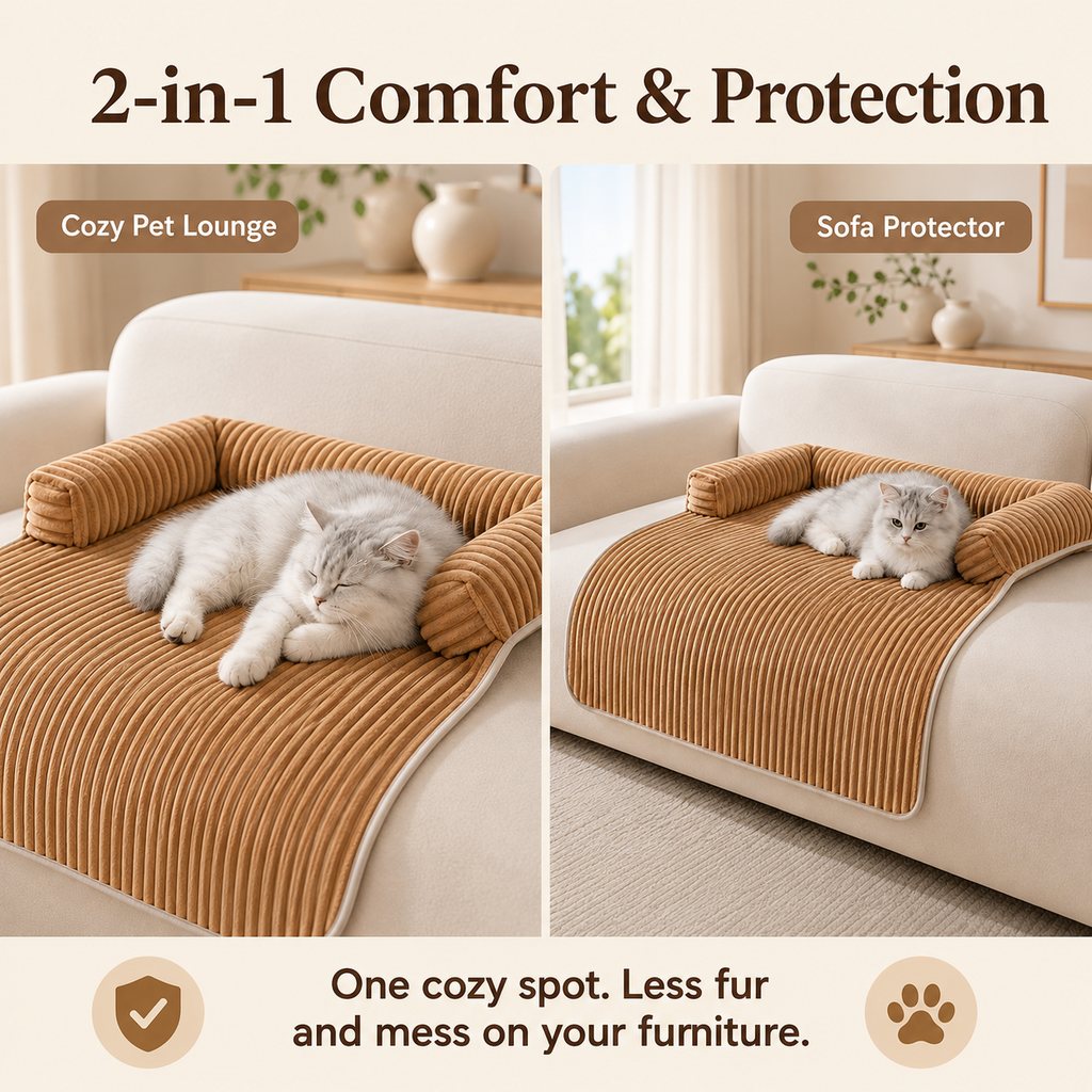 3-Sided Corduroy Pet Couch Cover for Dogs & Cats
