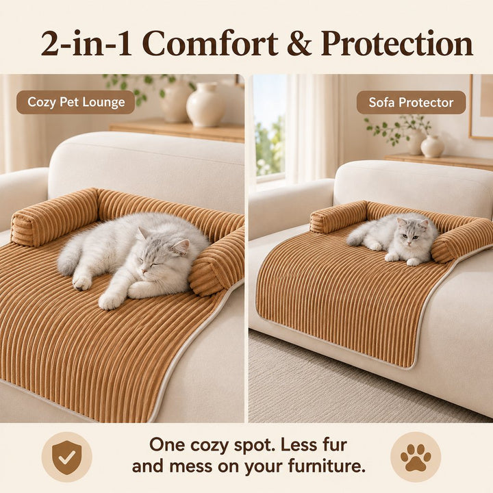 3-Sided Corduroy Pet Couch Cover for Dogs & Cats