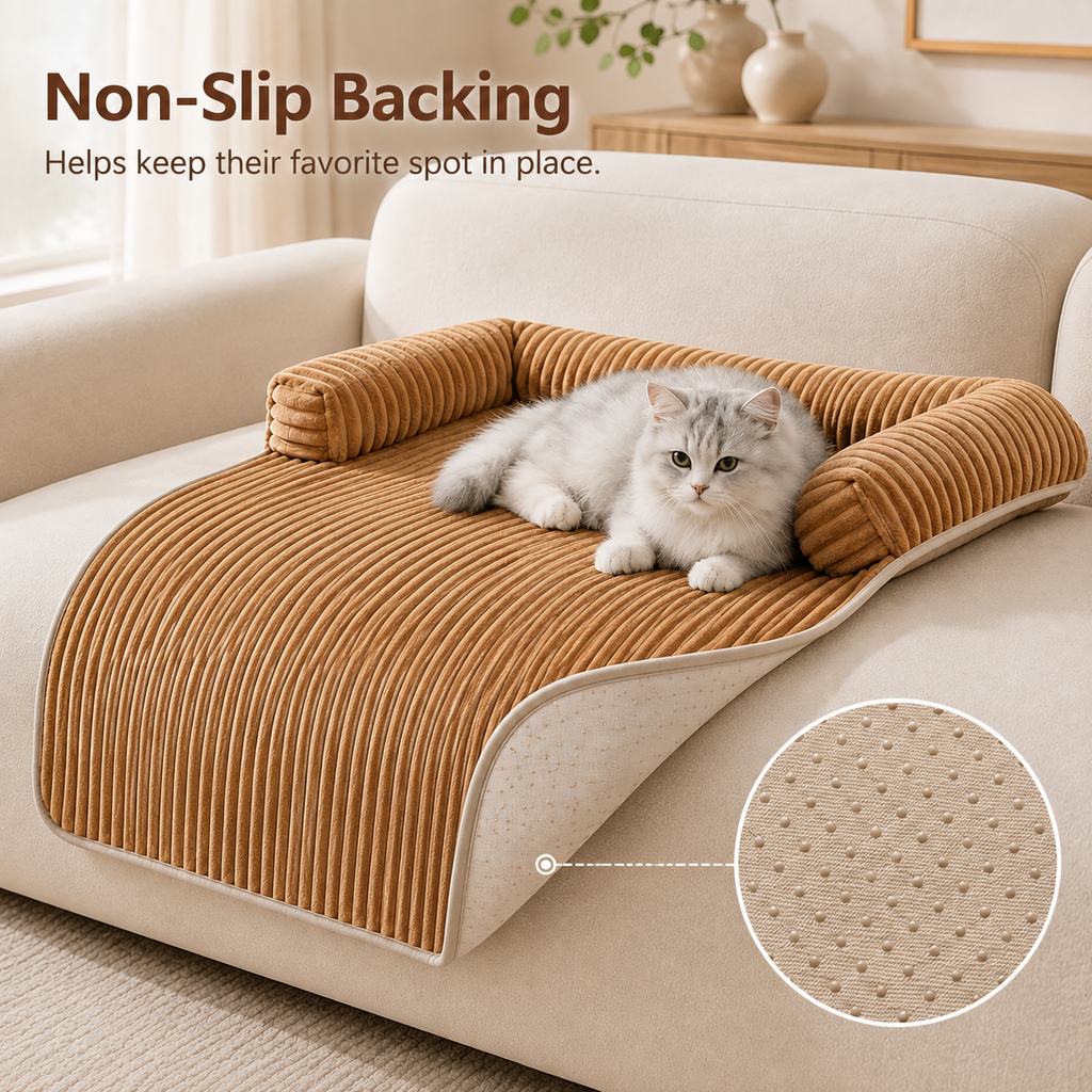 3-Sided Corduroy Pet Couch Cover for Dogs & Cats