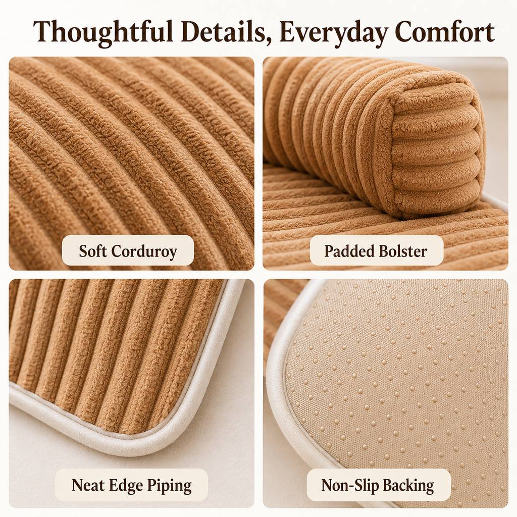 3-Sided Corduroy Pet Couch Cover for Dogs & Cats