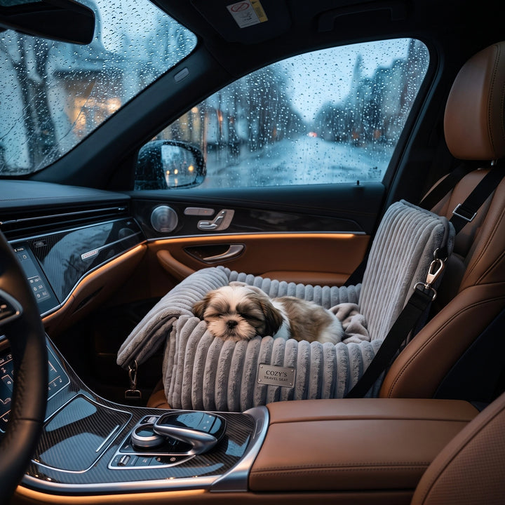 Cosy Dog Car Seat with Elevated Design and Secure Attachment