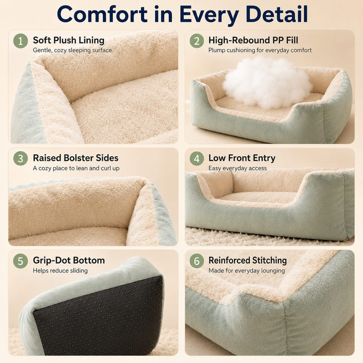 Cozy Plush Bolster Pet Bed for Cats & Dogs | Warm Raised-Side Bed with Easy Step-In Entry