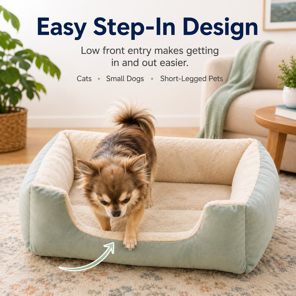Cozy Plush Bolster Pet Bed for Cats & Dogs | Warm Raised-Side Bed with Easy Step-In Entry