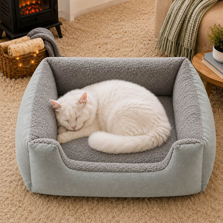 Cozy Plush Bolster Pet Bed for Cats & Dogs | Warm Raised-Side Bed with Easy Step-In Entry