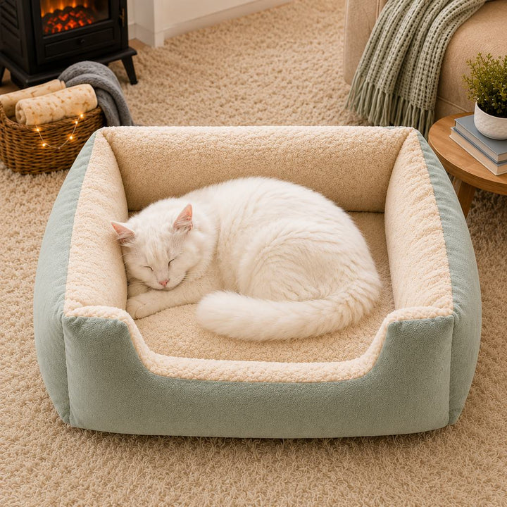Cozy Plush Bolster Pet Bed for Cats & Dogs | Warm Raised-Side Bed with Easy Step-In Entry