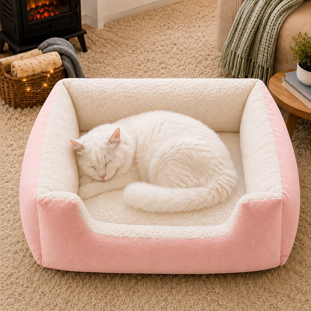 Cozy Plush Bolster Pet Bed for Cats & Dogs | Warm Raised-Side Bed with Easy Step-In Entry