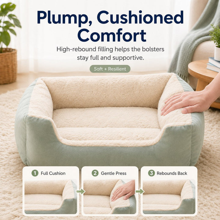 Cozy Plush Bolster Pet Bed for Cats & Dogs | Warm Raised-Side Bed with Easy Step-In Entry