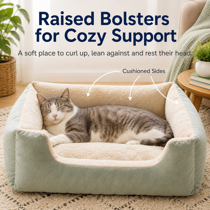 Cozy Plush Bolster Pet Bed for Cats & Dogs | Warm Raised-Side Bed with Easy Step-In Entry
