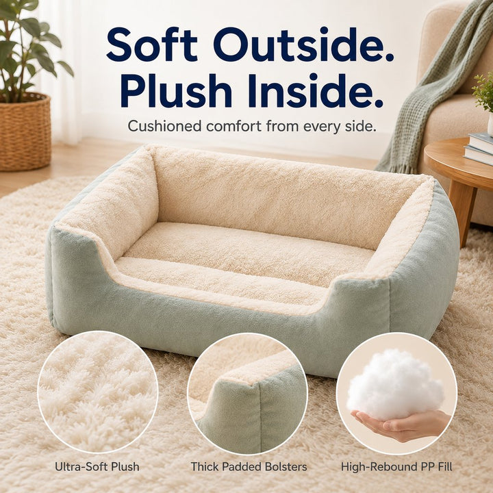Cozy Plush Bolster Pet Bed for Cats & Dogs | Warm Raised-Side Bed with Easy Step-In Entry