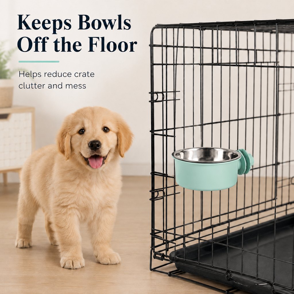 Crate-Mounted Stainless Steel Pet Bowl for Dogs & Cats
