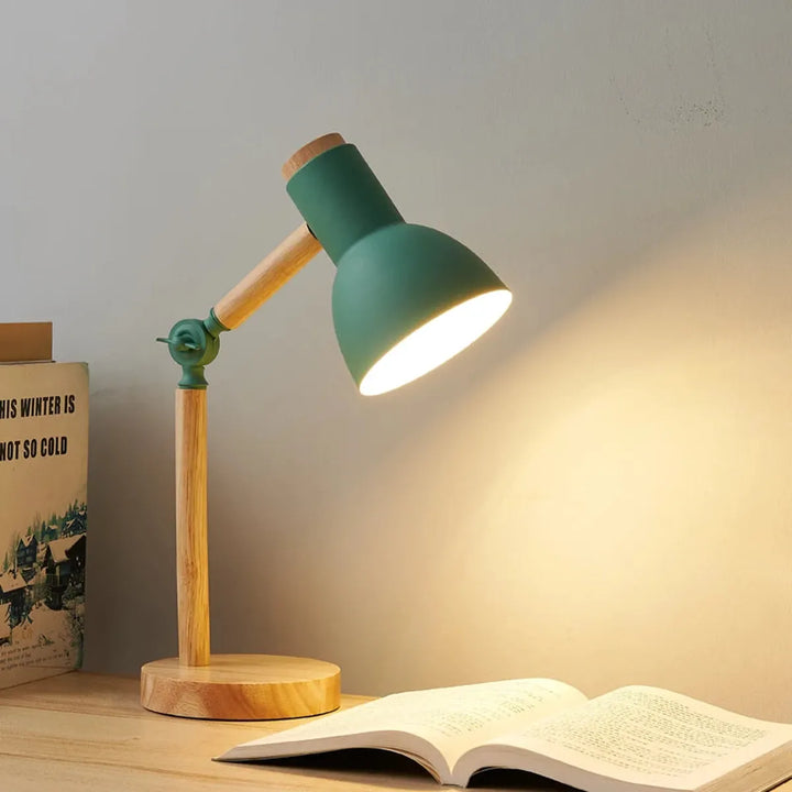 Nordic Wooden Art LED Table Lamp - 5 Colours, Rotatable Head, E26/E27