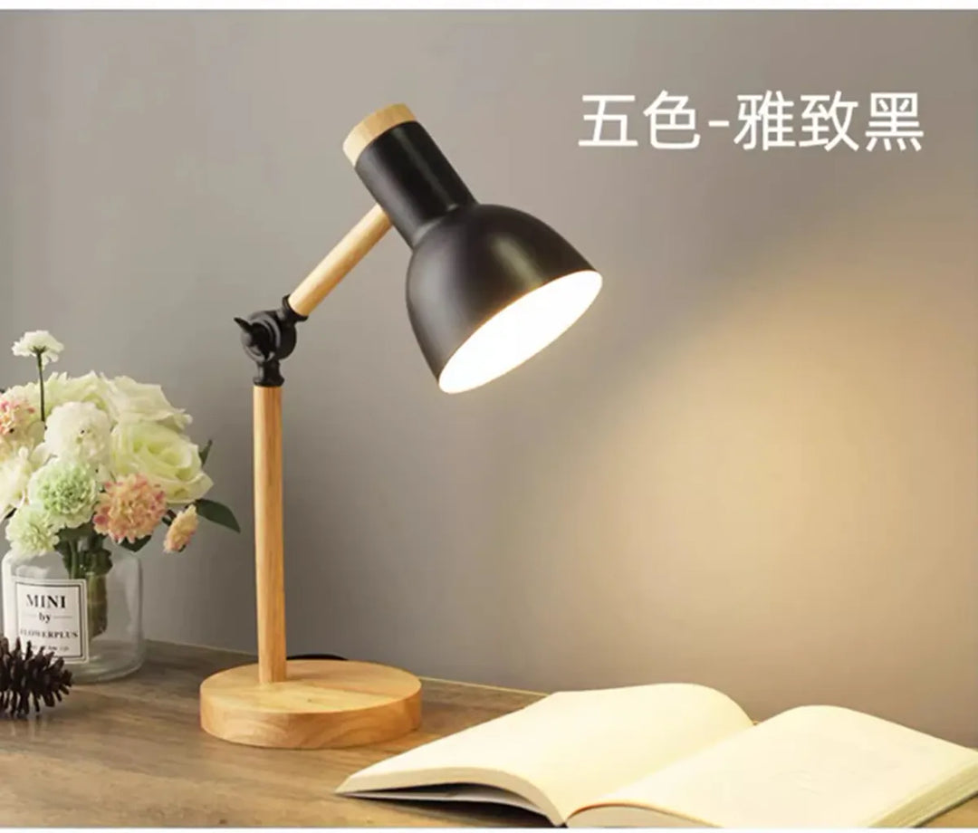 Nordic Wooden Art LED Table Lamp - 5 Colours, Rotatable Head, E26/E27