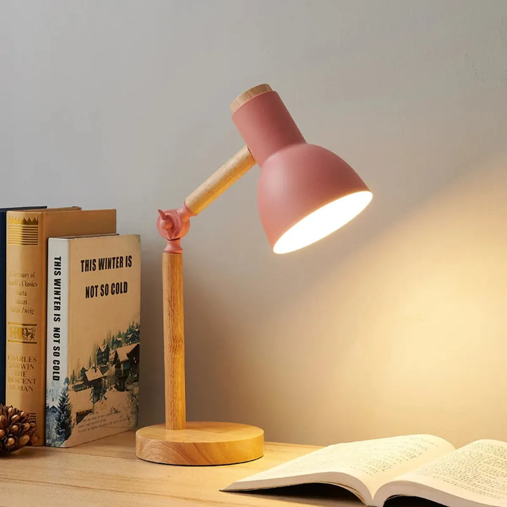 Nordic Wooden Art LED Table Lamp - 5 Colours, Rotatable Head, E26/E27