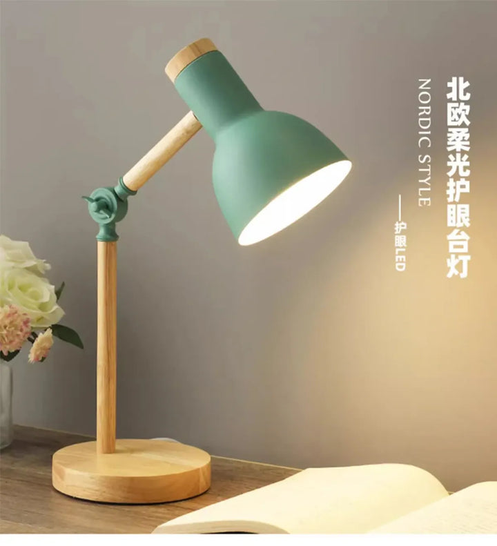 Nordic Wooden Art LED Table Lamp - 5 Colours, Rotatable Head, E26/E27