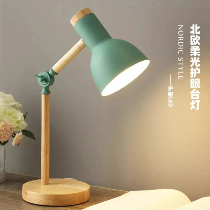 Nordic Wooden Art LED Table Lamp - 5 Colours, Rotatable Head, E26/E27