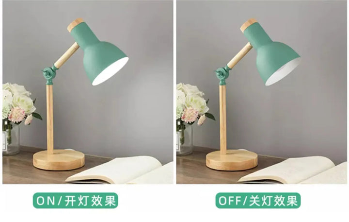 Nordic Wooden Art LED Table Lamp - 5 Colours, Rotatable Head, E26/E27
