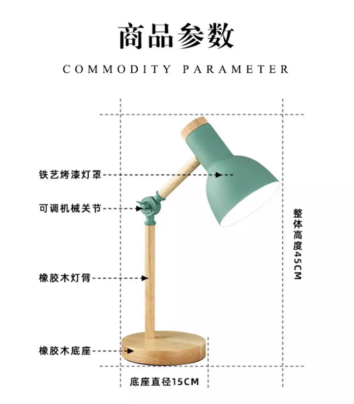 Nordic Wooden Art LED Table Lamp - 5 Colours, Rotatable Head, E26/E27