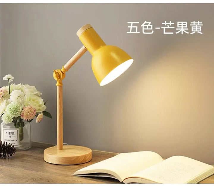 Nordic Wooden Art LED Table Lamp - 5 Colours, Rotatable Head, E26/E27