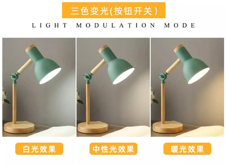 Nordic Wooden Art LED Table Lamp - 5 Colours, Rotatable Head, E26/E27
