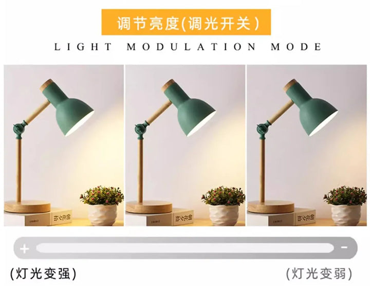 Nordic Wooden Art LED Table Lamp - 5 Colours, Rotatable Head, E26/E27
