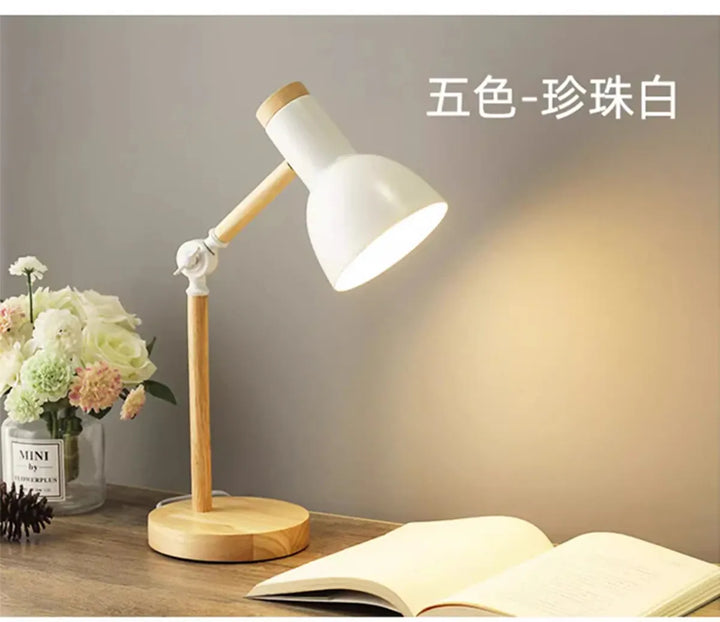 Nordic Wooden Art LED Table Lamp - 5 Colours, Rotatable Head, E26/E27