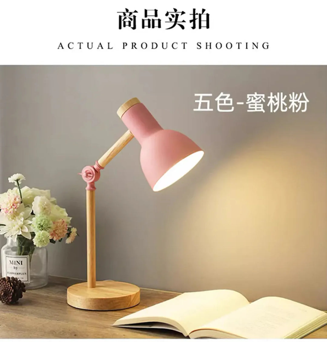 Nordic Wooden Art LED Table Lamp - 5 Colours, Rotatable Head, E26/E27
