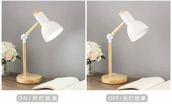 Nordic Wooden Art LED Table Lamp - 5 Colours, Rotatable Head, E26/E27