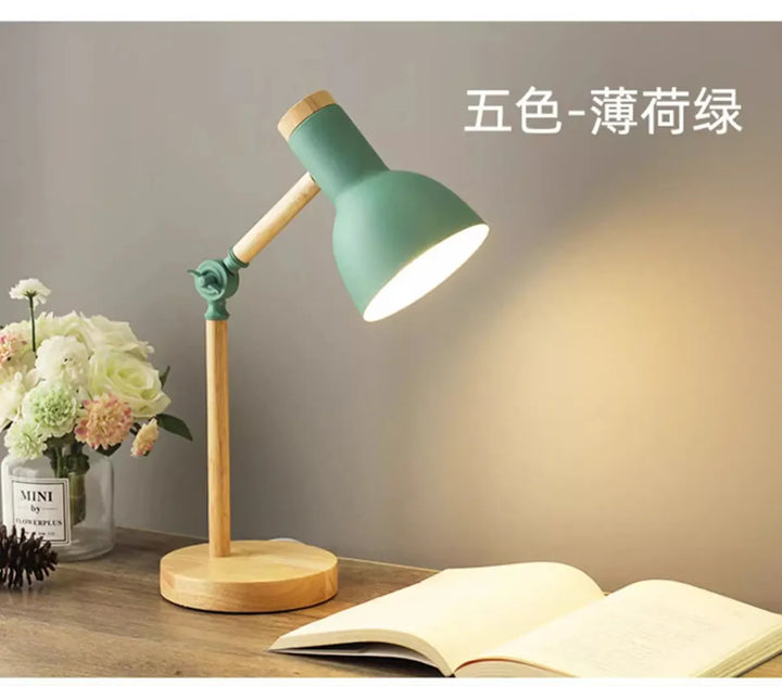 Nordic Wooden Art LED Table Lamp - 5 Colours, Rotatable Head, E26/E27