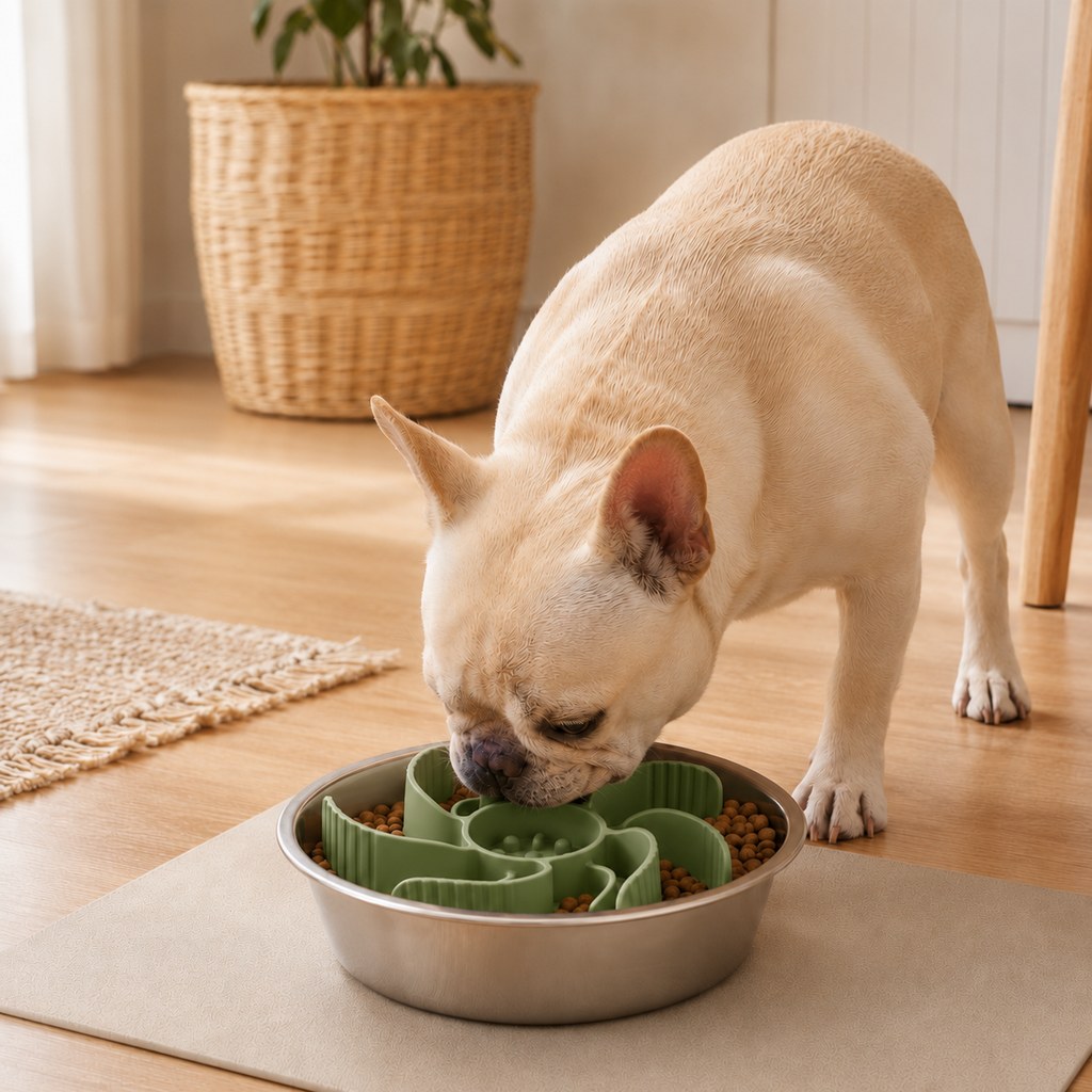 Cut-to-Fit Slow Feeder Insert & Stainless Steel Bowl Set for Fast-Eating Dogs & Cats