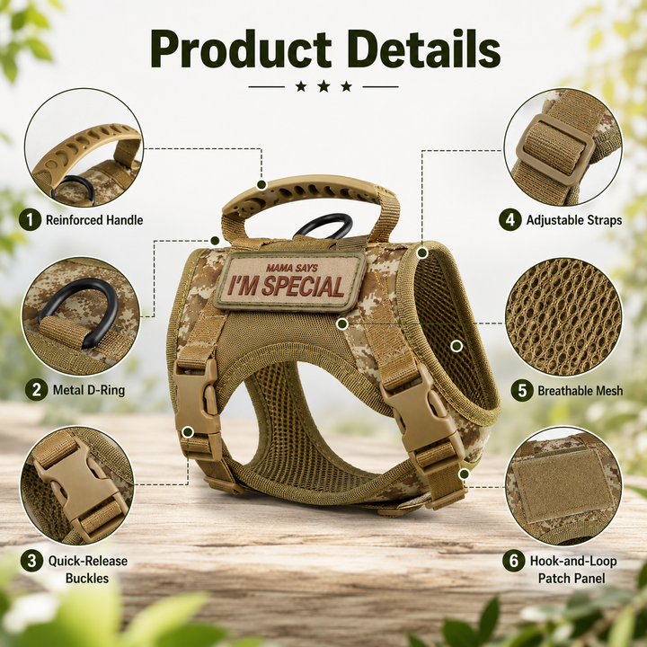 Tactical Cat Harness with Leash for Outdoor Walks, Adjustable Escape-Resistant Vest for Cats