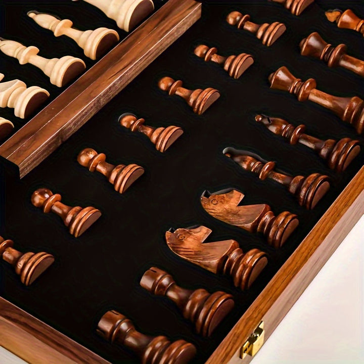 Folding Wooden Chess Set | Walnut Board with Weighted Pieces