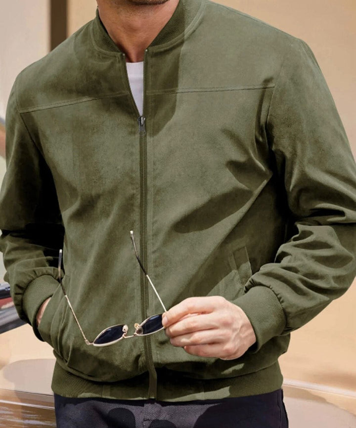 Zip-Through Oversized Jacket for Men in Khaki in Army Green