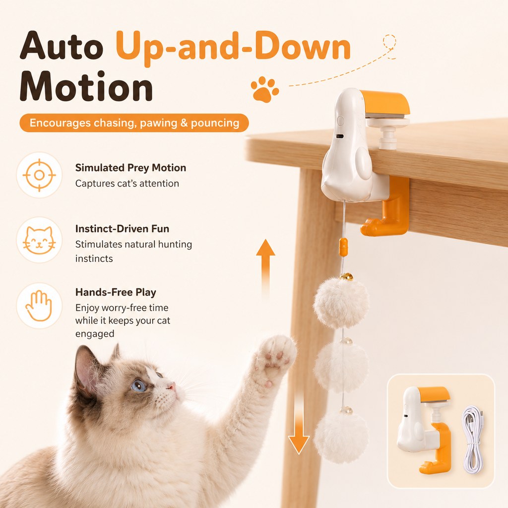 Desk Clamp Automatic Cat Teaser Toy | Keep Indoor Cats Busy While You Work