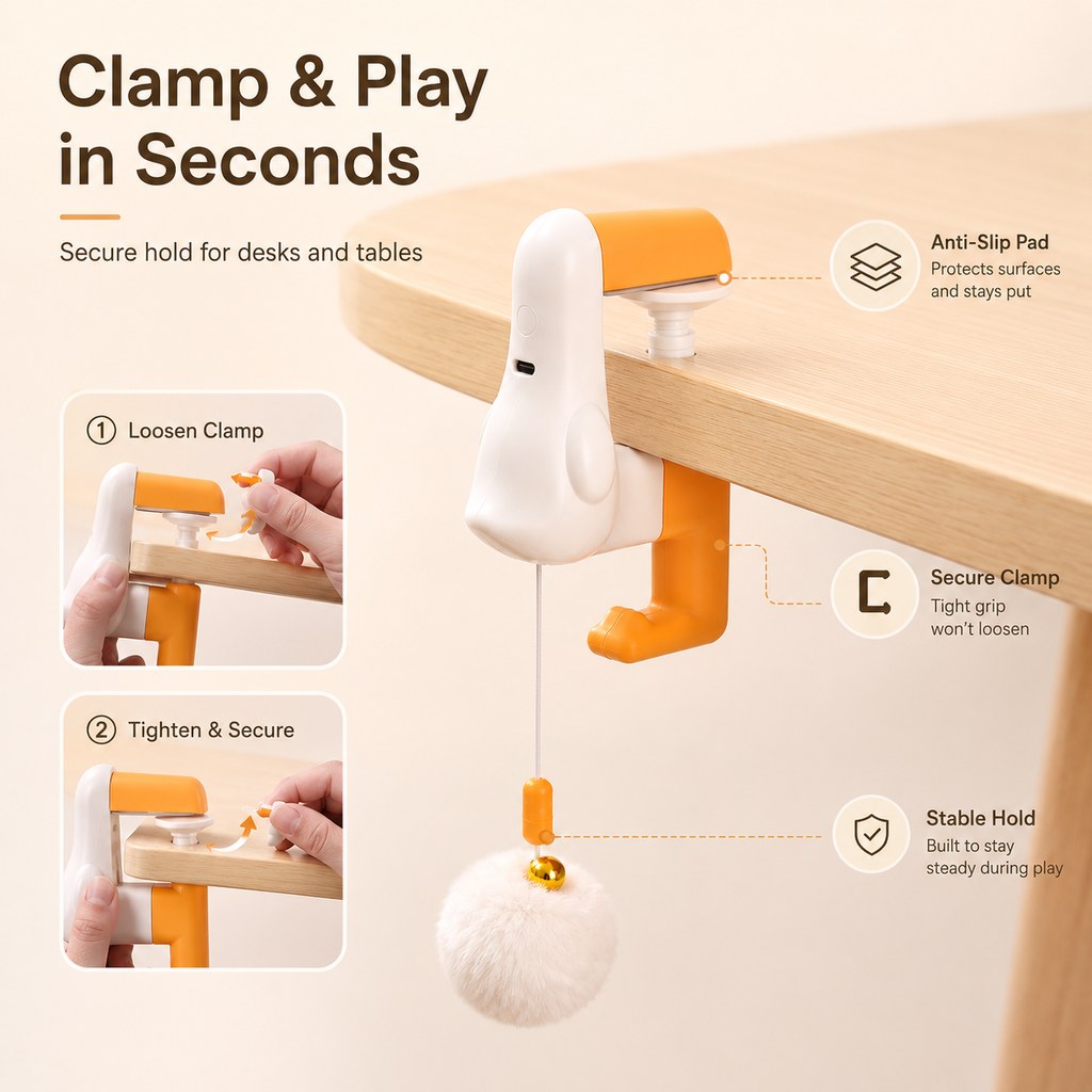 Desk Clamp Automatic Cat Teaser Toy | Keep Indoor Cats Busy While You Work