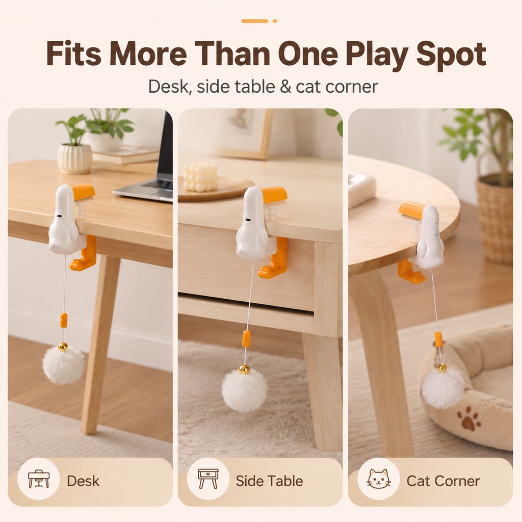 Desk Clamp Automatic Cat Teaser Toy | Keep Indoor Cats Busy While You Work
