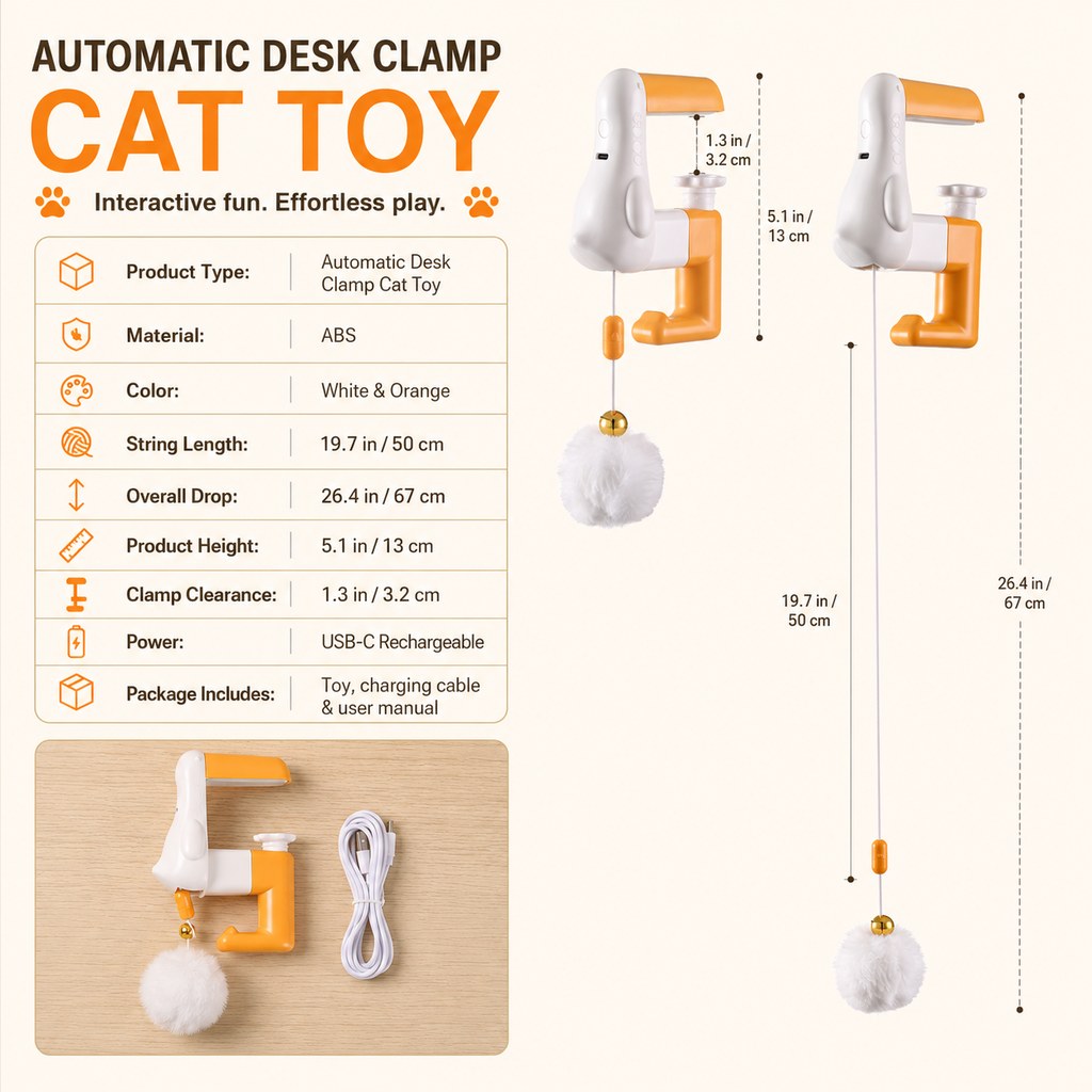 Desk Clamp Automatic Cat Teaser Toy | Keep Indoor Cats Busy While You Work