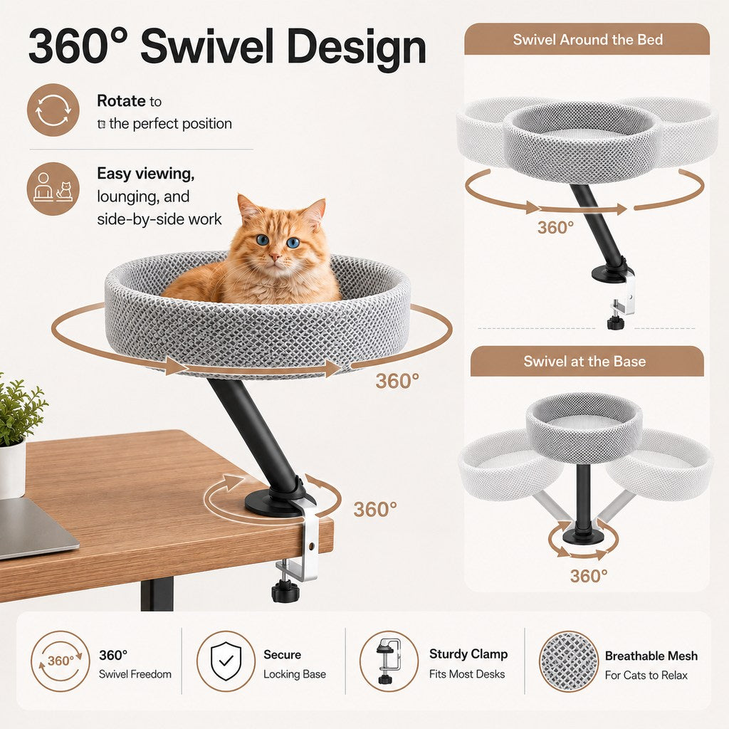 Desk Mounted Cat Bed Perch for Home Office