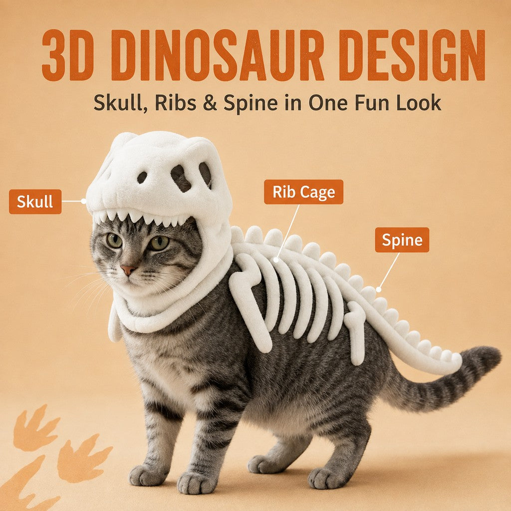 Plush Dinosaur Skeleton Pet Costume for Cats & Dogs