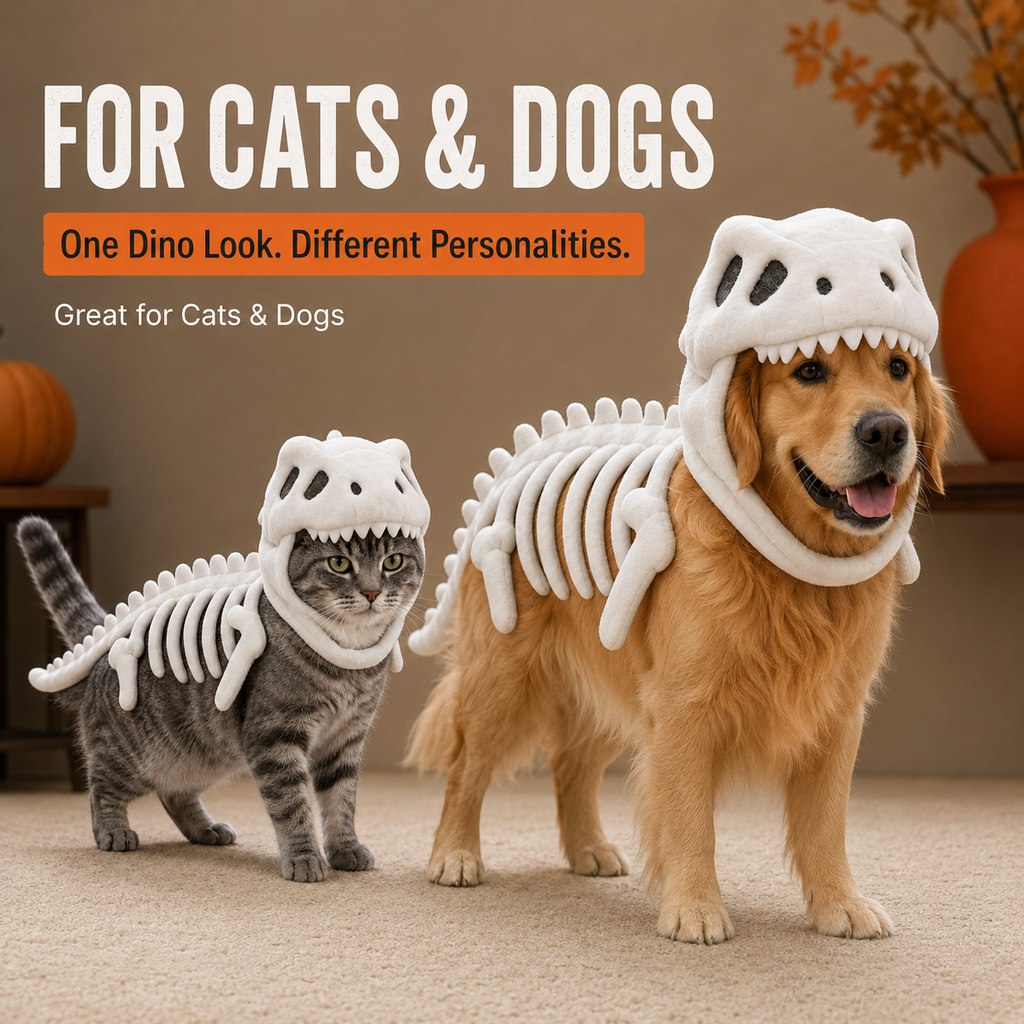 Plush Dinosaur Skeleton Pet Costume for Cats & Dogs