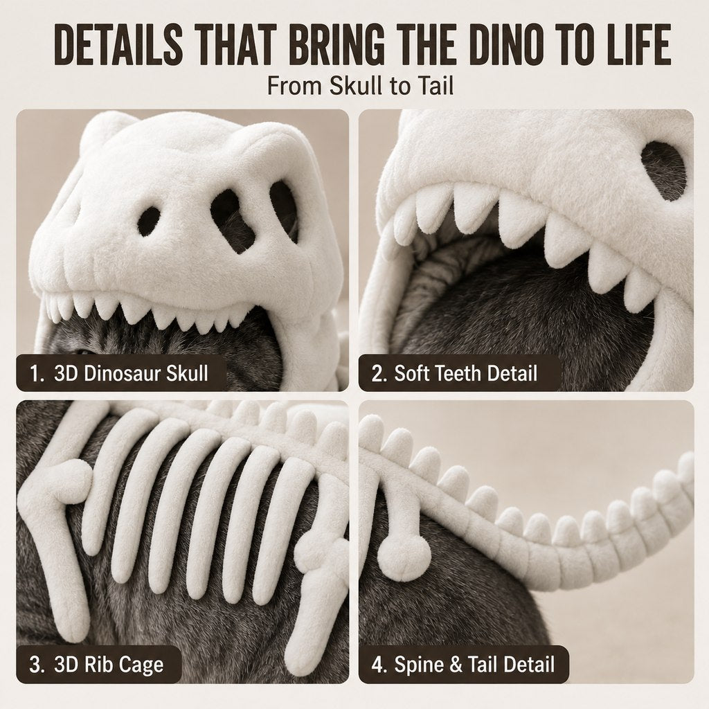Plush Dinosaur Skeleton Pet Costume for Cats & Dogs