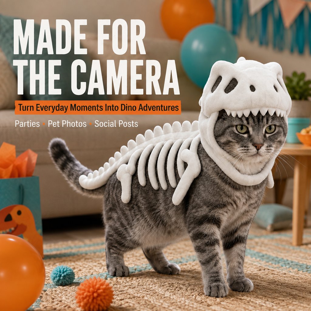 Plush Dinosaur Skeleton Pet Costume for Cats & Dogs