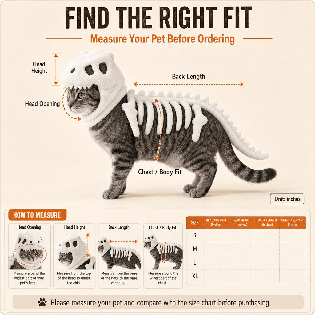 Plush Dinosaur Skeleton Pet Costume for Cats & Dogs
