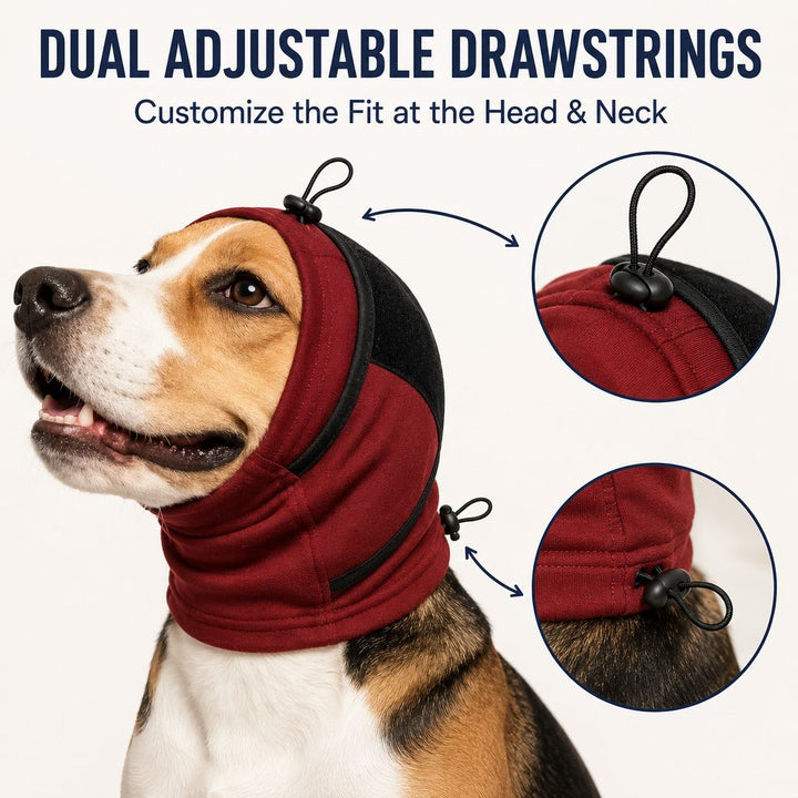 Adjustable Dog Calming Hoodie Ear Wrap for Fireworks, Thunderstorms & Grooming