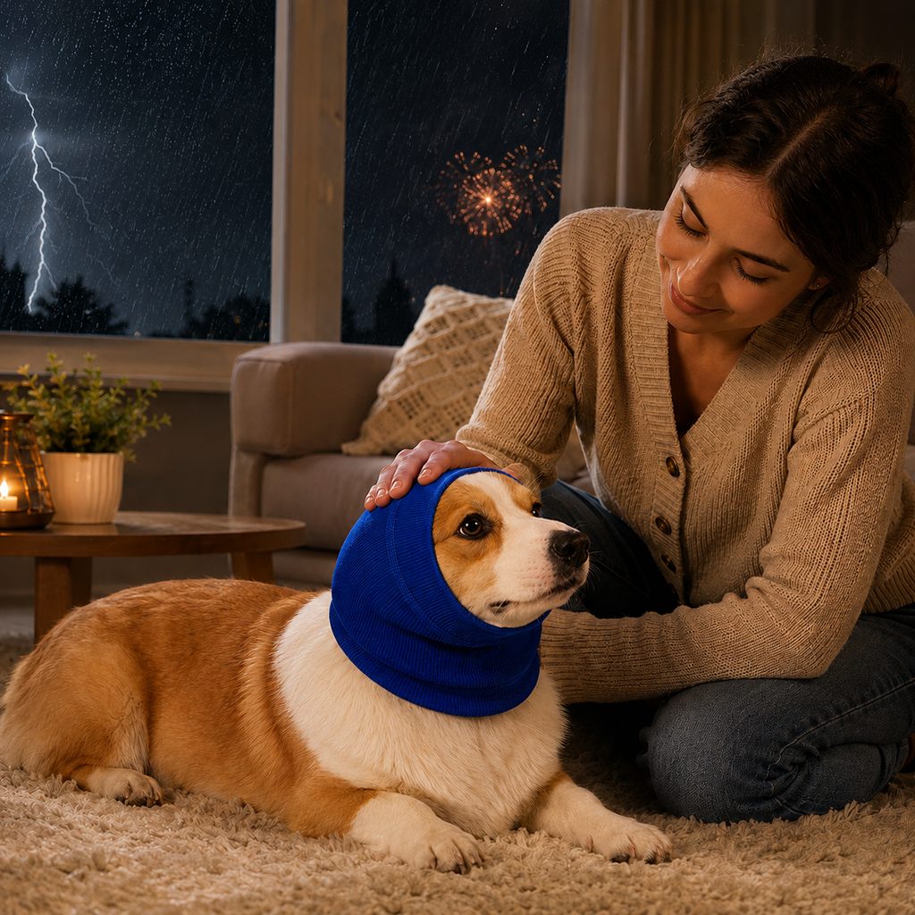 Dog Calming Head Wrap for Thunder, Fireworks & Cold Walks