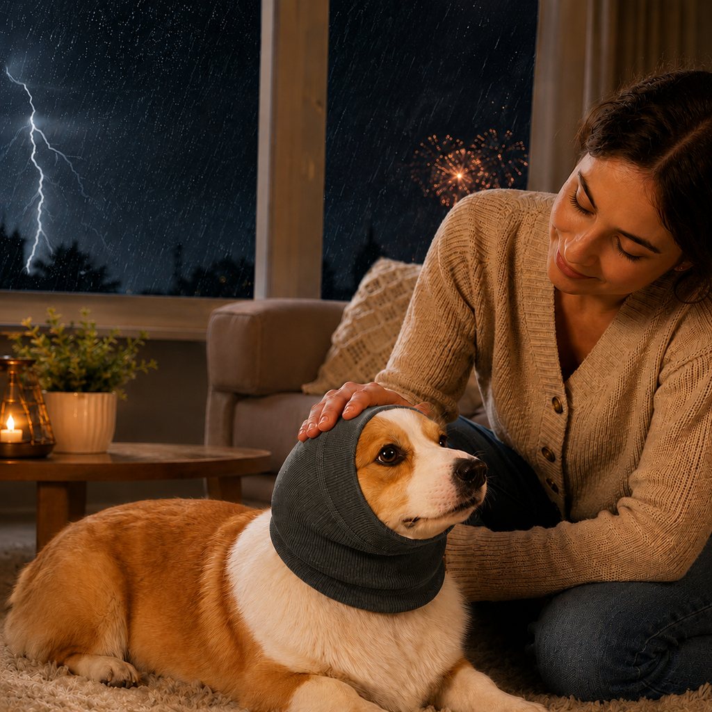 Dog Calming Head Wrap for Thunder, Fireworks & Cold Walks